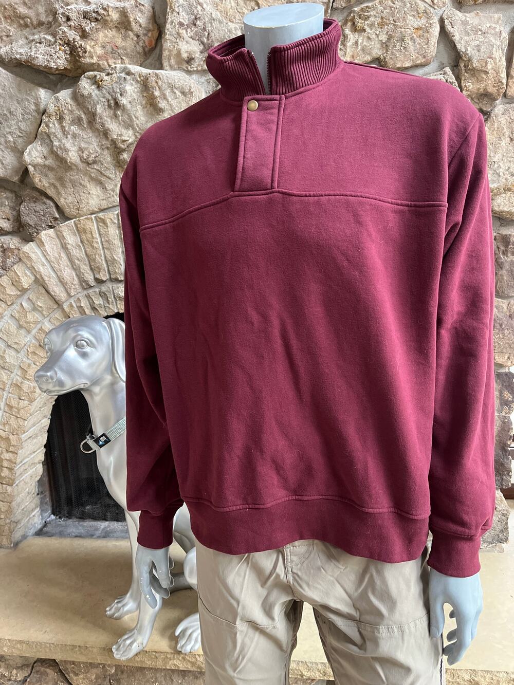 Orvis Fleece Lined Pullover Polo Maroon Sweatshirt Men’s Size XL